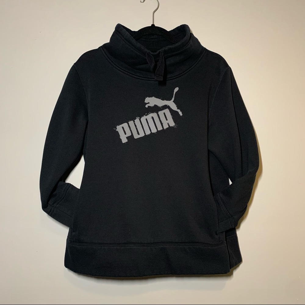 XL Puma black cowl neck pullover sweater with hidden tunnel pocket